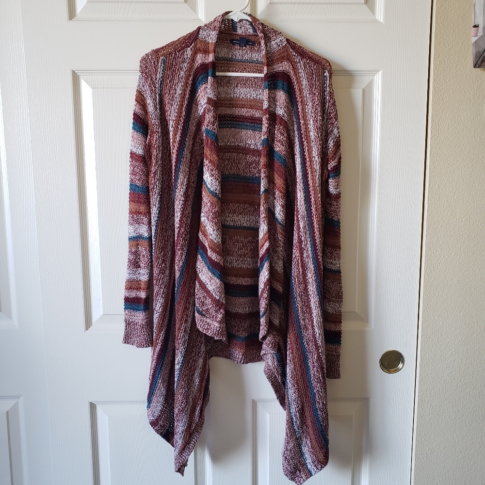 American Eagle striped boho, western, coastal open knit waterfall cardigan.Small